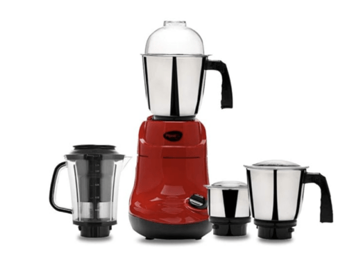 Pigeon by Stovekraft Ruby Woo Mixer Grinder with 3 jars and 1 Juicer Jar, 750 Watts 4 Jar, Shiny Red